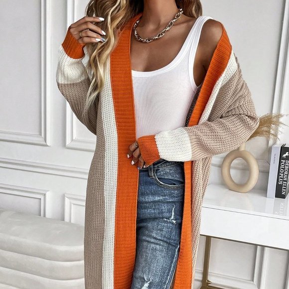 Multicolor Casual Womens Color Block Open Front Cardigan - Picture 6 of 6